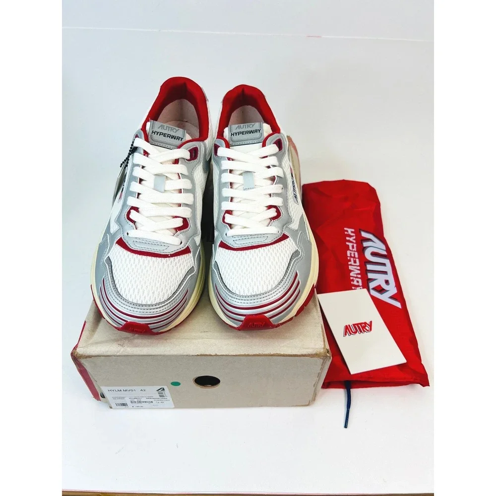 Autry Hyperway Low Mens Sneakers Silver Red White Mesh HYLMMV01 Sz 42 EU / 9 US‎